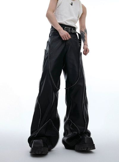 Chained Lines Leather Pants Korean Street Fashion Pants By Argue Culture Shop Online at OH Vault