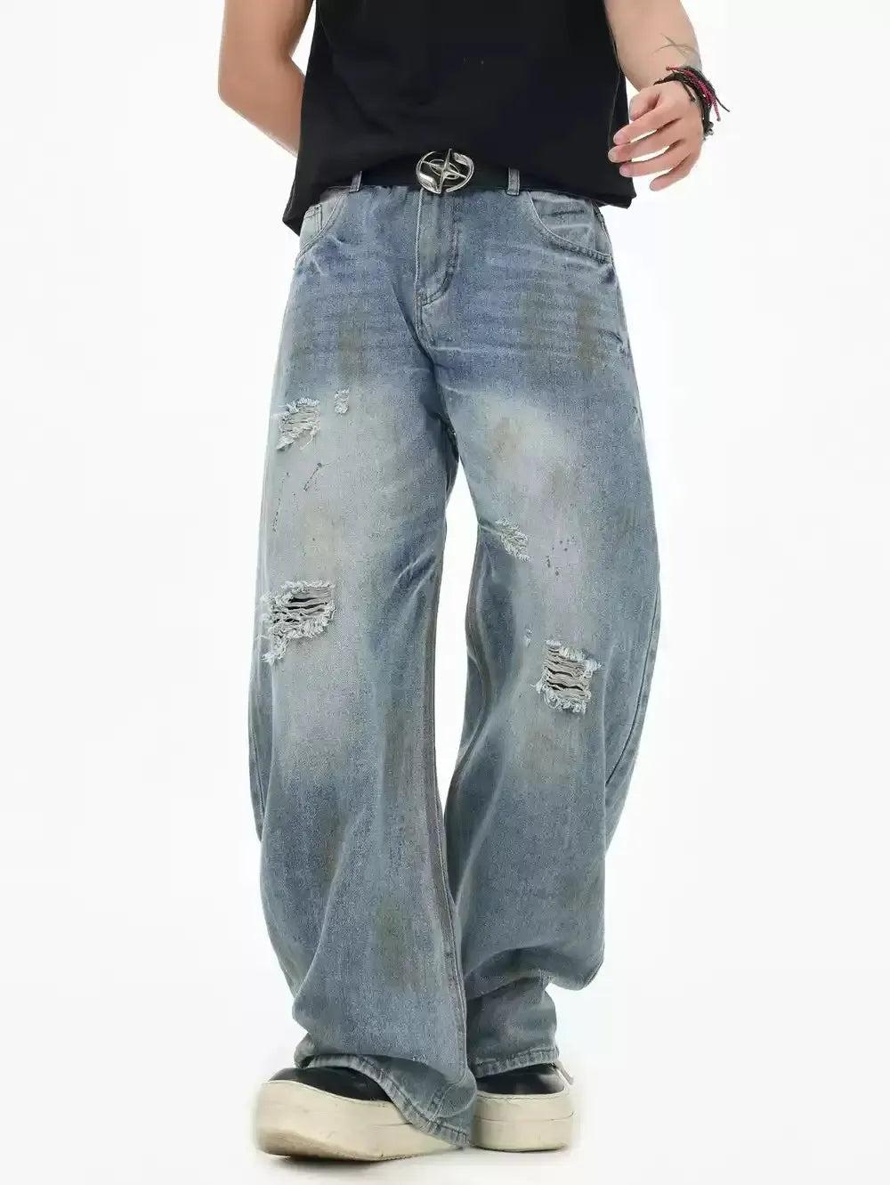 Distressed Faded Straight Jeans Korean Street Fashion Jeans By INS Korea Shop Online at OH Vault