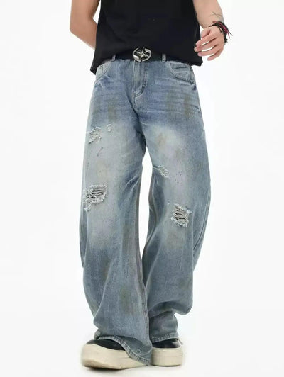 Distressed Faded Straight Jeans Korean Street Fashion Jeans By INS Korea Shop Online at OH Vault