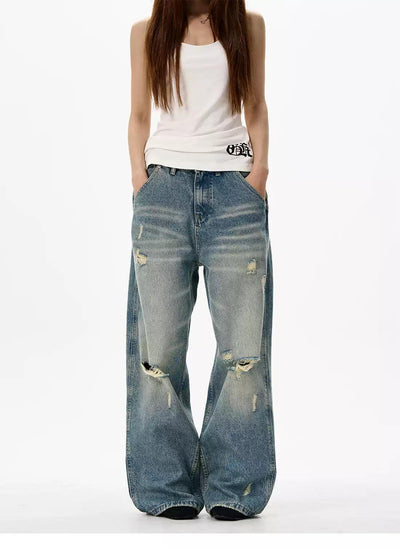 Ripped Knee Loose Jeans Korean Street Fashion Jeans By 77Flight Shop Online at OH Vault