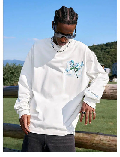 Flower & Butterfly Logo Crewneck Korean Street Fashion Crewneck By Mr Enjoy Da Money Shop Online at OH Vault