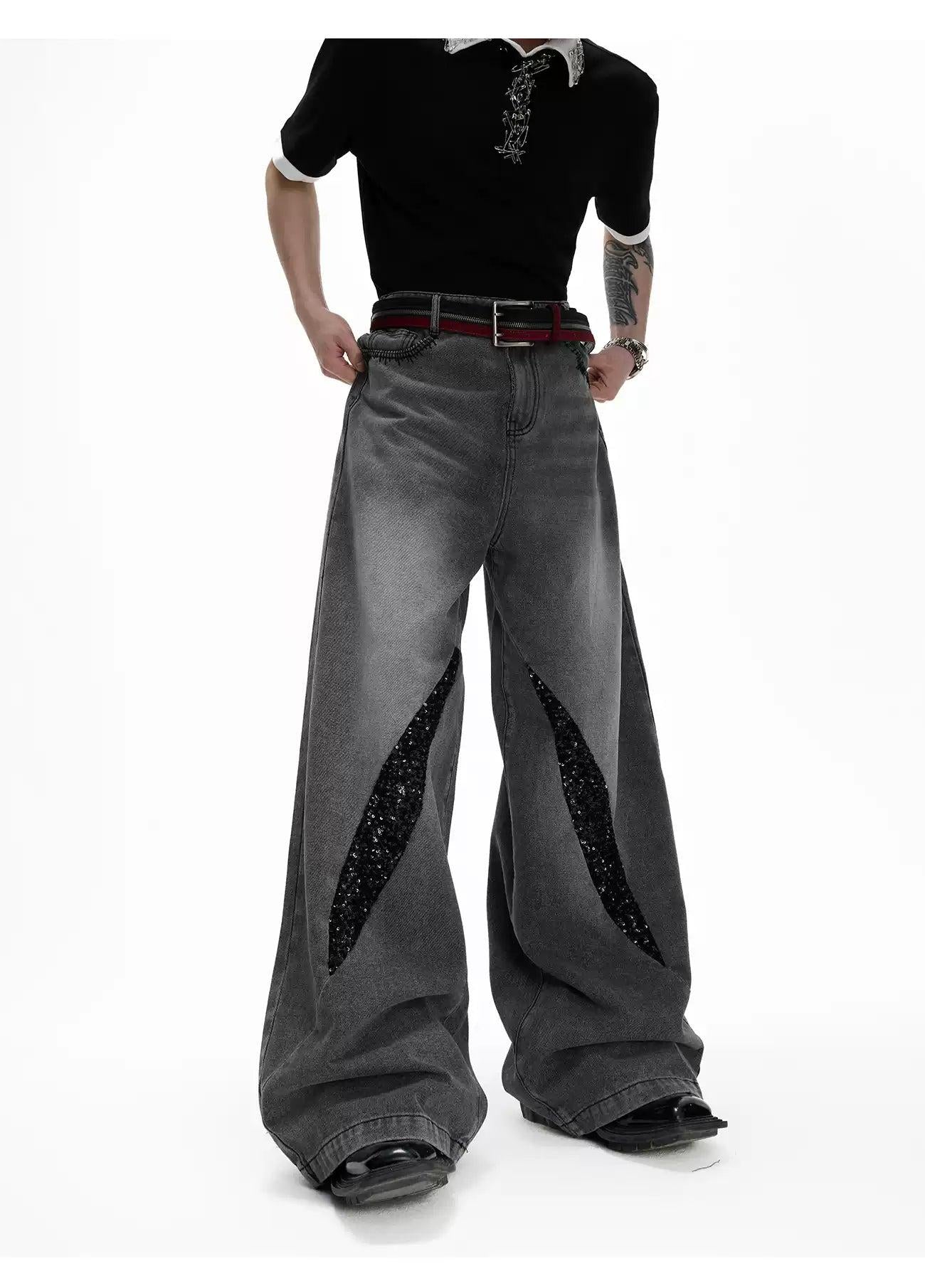 Washed Glitz Contrast Jeans Korean Street Fashion Jeans By Argue Culture Shop Online at OH Vault