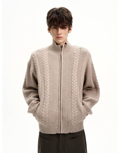 Stand Collar Cable Knit Zipped Jacket Korean Street Fashion Jacket By MaxDstr Shop Online at OH Vault