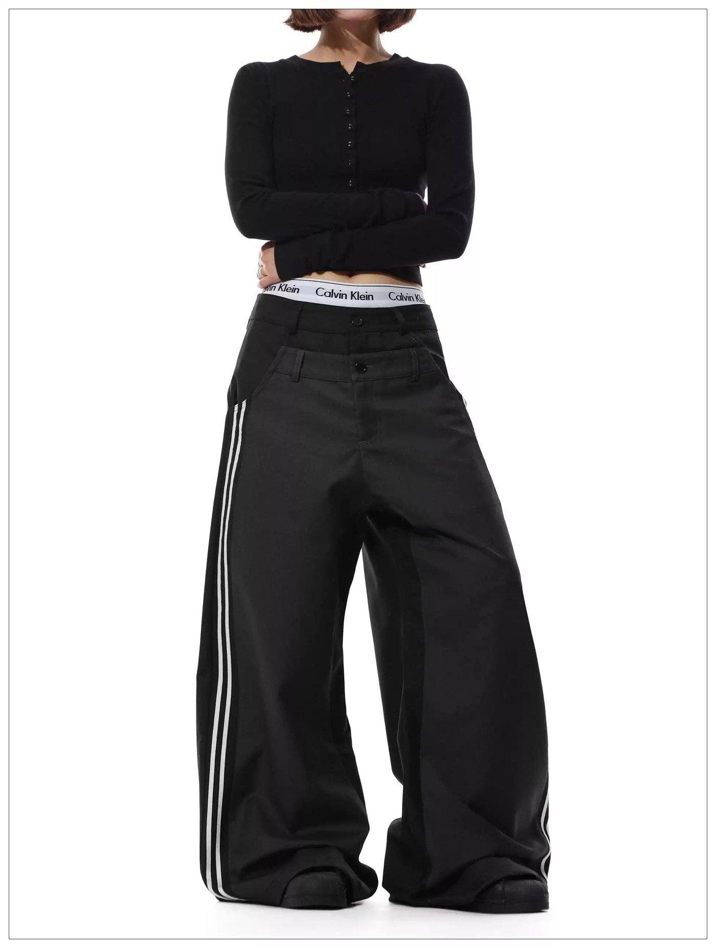 Double Waist Bar Stripes Pants Korean Street Fashion Pants By Mr Nearly Shop Online at OH Vault