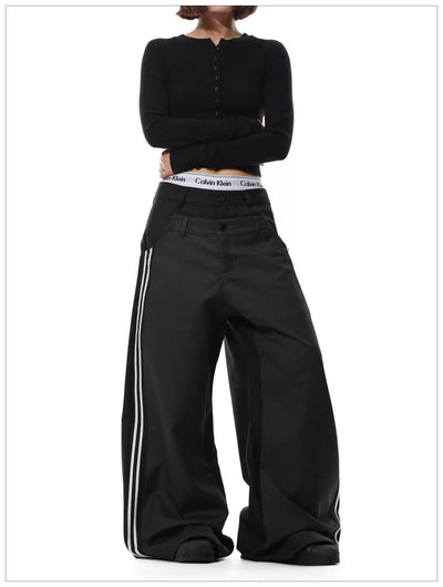 Double Waist Bar Stripes Pants Korean Street Fashion Pants By Mr Nearly Shop Online at OH Vault