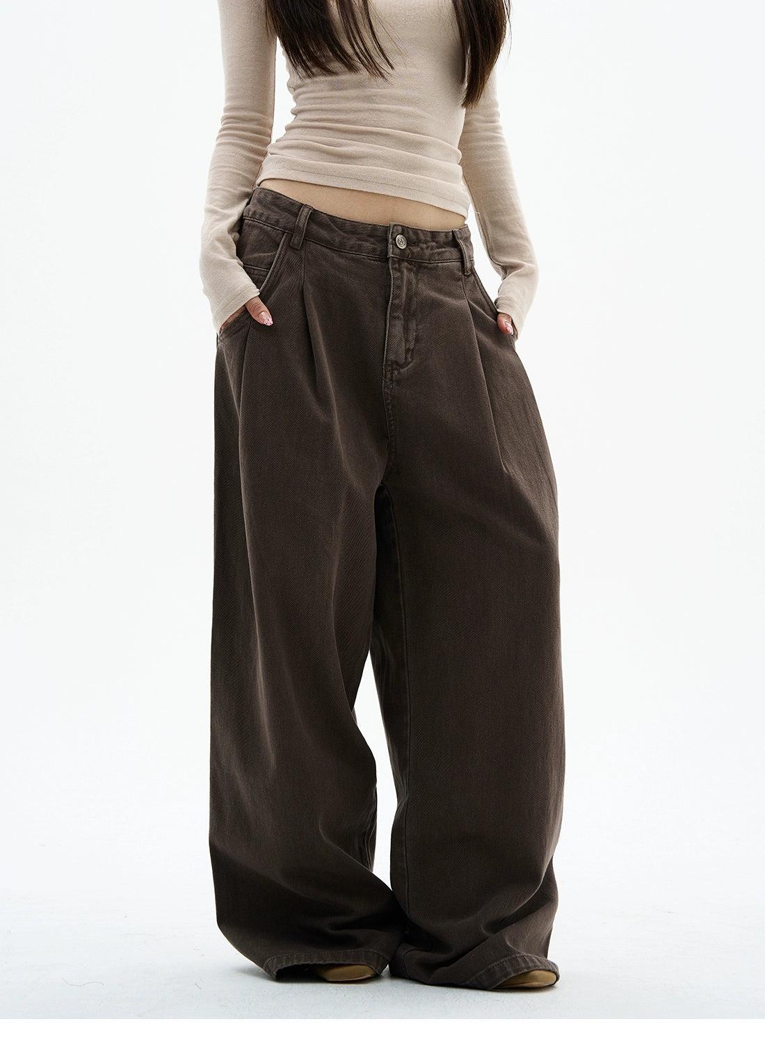 Faded Pleats Wide Leg Jeans Korean Street Fashion Jeans By 77Flight Shop Online at OH Vault