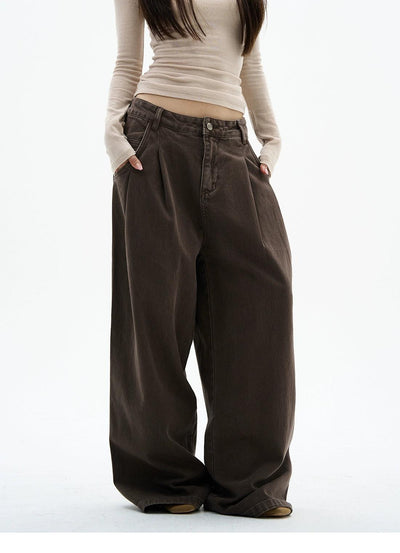 Faded Pleats Wide Leg Jeans Korean Street Fashion Jeans By 77Flight Shop Online at OH Vault