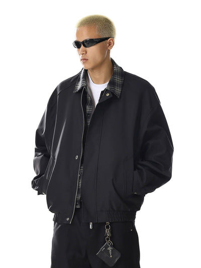 Plaid Spliced Bomber Jacket Korean Street Fashion Jacket By MEBXX Shop Online at OH Vault