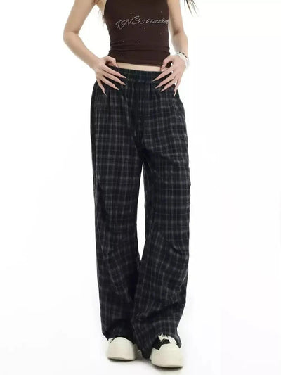 Elastic Pleated Plaid Pants Korean Street Fashion Pants By INS Korea Shop Online at OH Vault