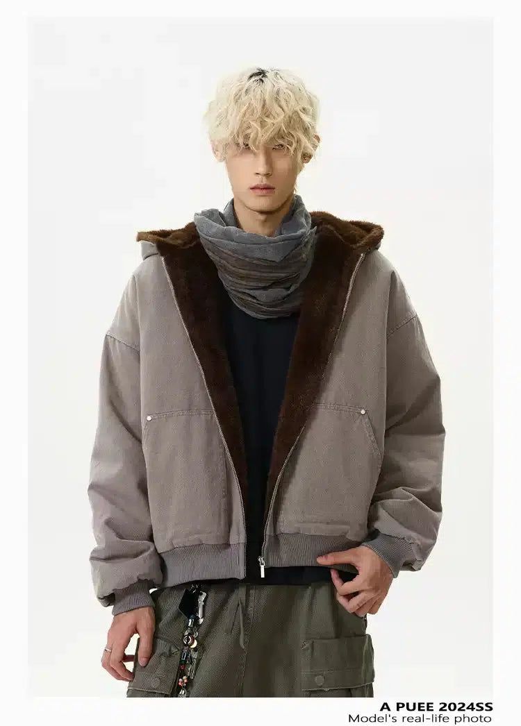 Fleece Lined Hooded Jacket Korean Street Fashion Jacket By A PUEE Shop Online at OH Vault