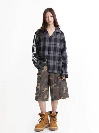 Plaid Striped Sleeve Shirt Korean Street Fashion Shirt By Made Extreme Shop Online at OH Vault