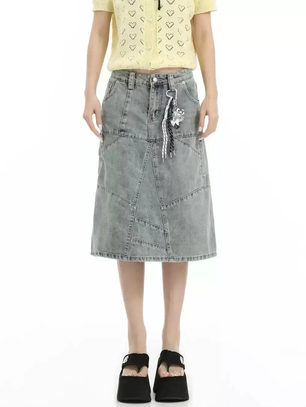 Washed and Faded Denim Skirt Korean Street Fashion Skirt By INS Korea Shop Online at OH Vault
