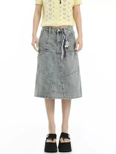 Washed and Faded Denim Skirt Korean Street Fashion Skirt By INS Korea Shop Online at OH Vault