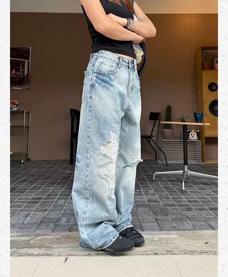 Distressed and Faded Straight Jeans Korean Street Fashion Jeans By Made Extreme Shop Online at OH Vault
