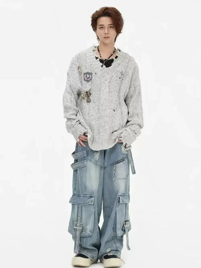 Multiple Straps Detail Cargo Jeans Korean Street Fashion Jeans By INS Korea Shop Online at OH Vault