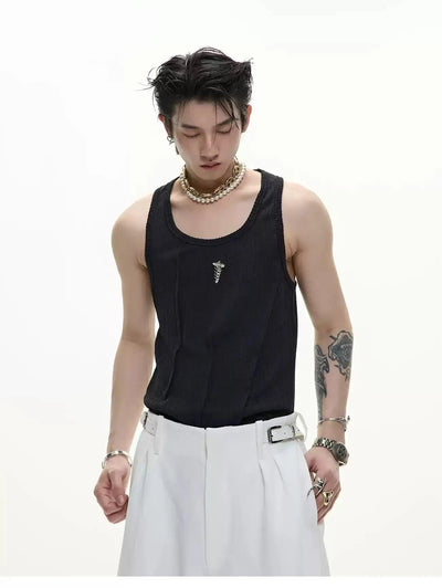 Textured Pleats U-Neck Tank Top Korean Street Fashion Tank Top By Argue Culture Shop Online at OH Vault