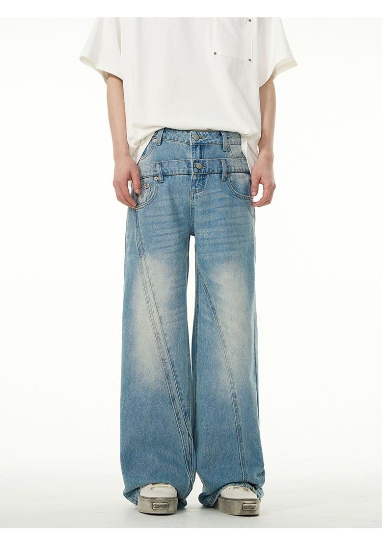 Faded Double-Waist Jeans Korean Street Fashion Jeans By 77Flight Shop Online at OH Vault