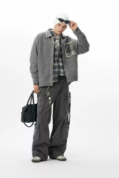 Plaid Pocket Buttoned Sweater Korean Street Fashion Sweater By JHYQ Shop Online at OH Vault