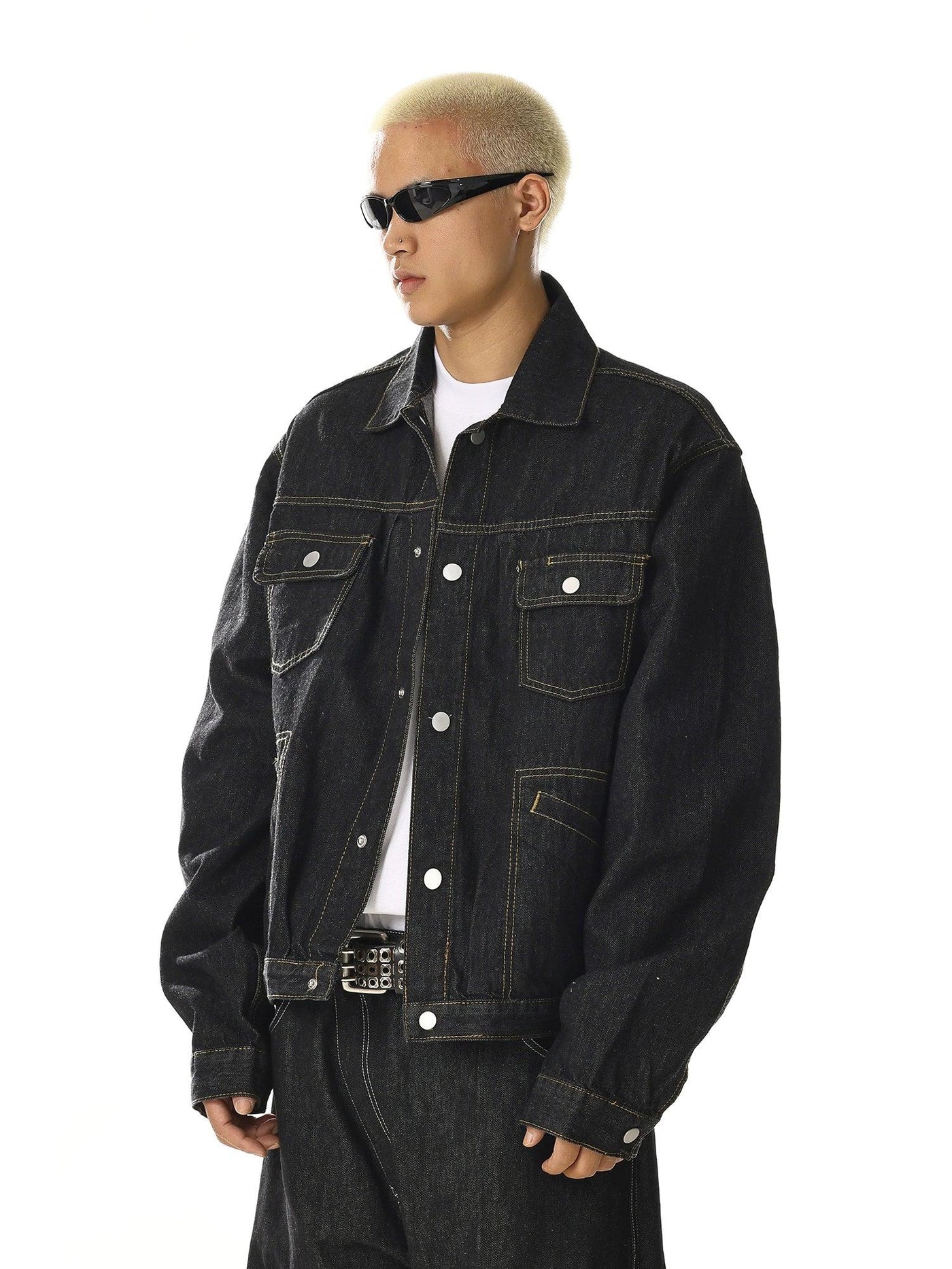 Top-Stitching Denim Jacket Korean Street Fashion Jacket By MEBXX Shop Online at OH Vault