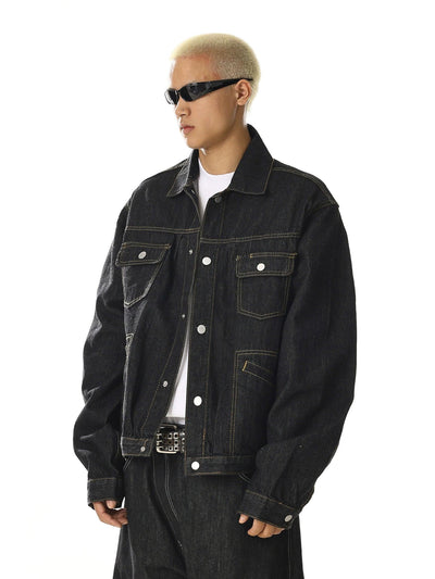 Top-Stitching Denim Jacket Korean Street Fashion Jacket By MEBXX Shop Online at OH Vault