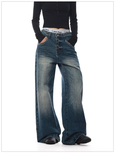 Washed Button-Down Flared Jeans Korean Street Fashion Jeans By Mr Nearly Shop Online at OH Vault