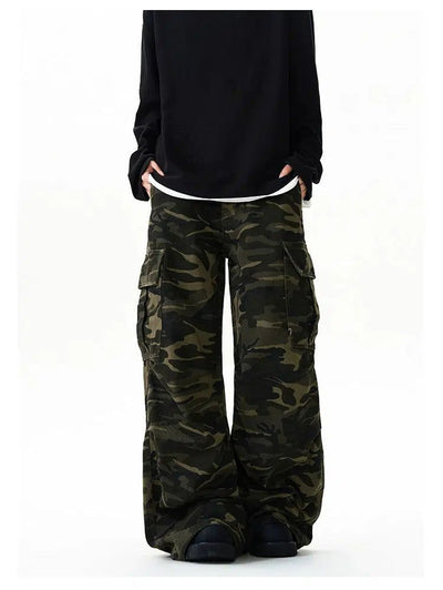 Camouflage Straight Flared Cargo Pants Korean Street Fashion Pants By A PUEE Shop Online at OH Vault