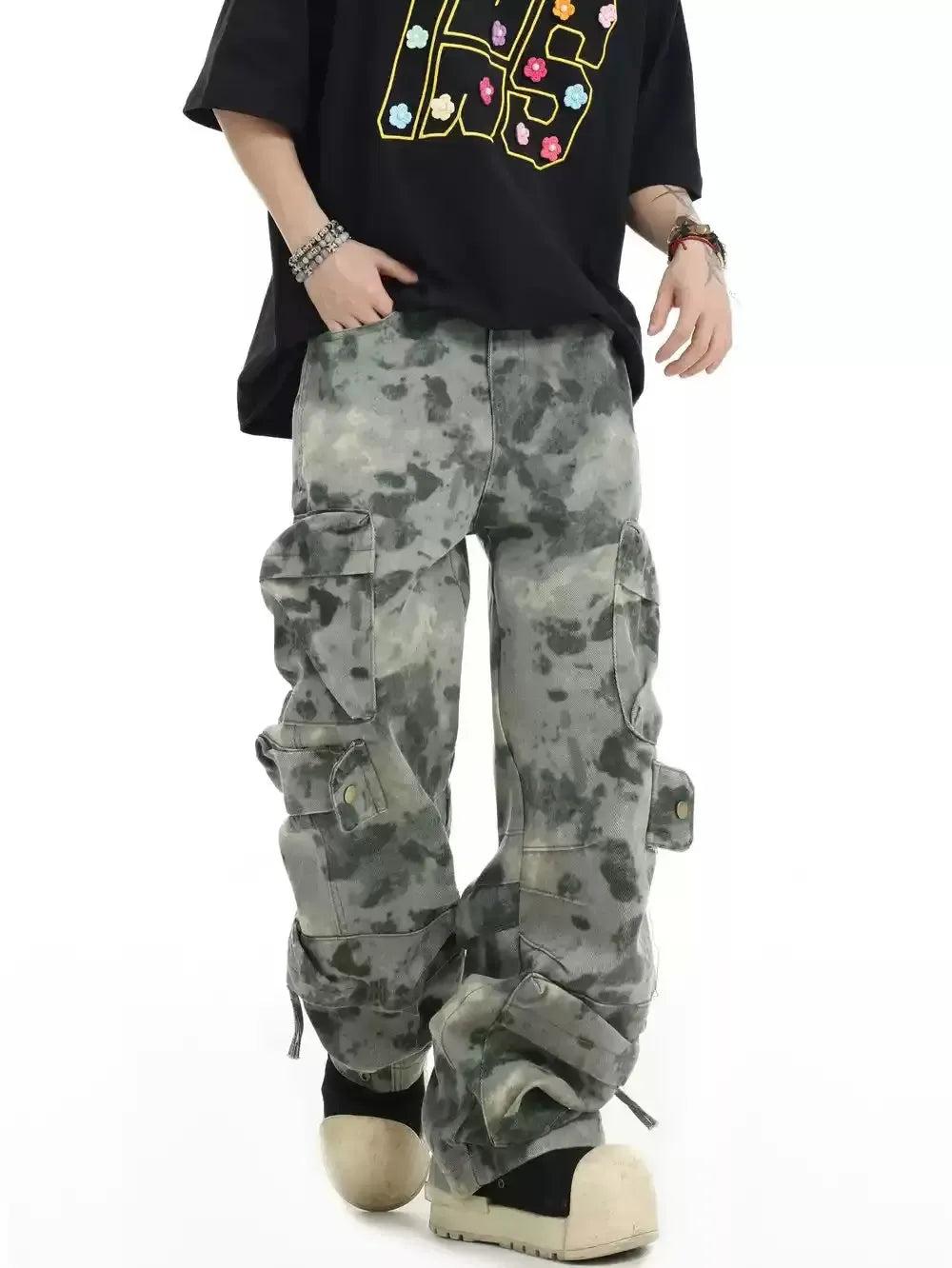 Washed Camo Curved Cargo Pants Korean Street Fashion Pants By INS Korea Shop Online at OH Vault