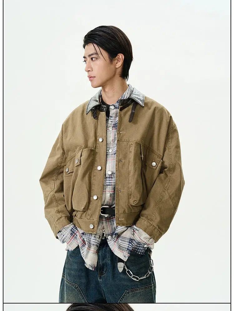 Multi-Pocket Washed Denim Jacket Korean Street Fashion Jacket By 77Flight Shop Online at OH Vault