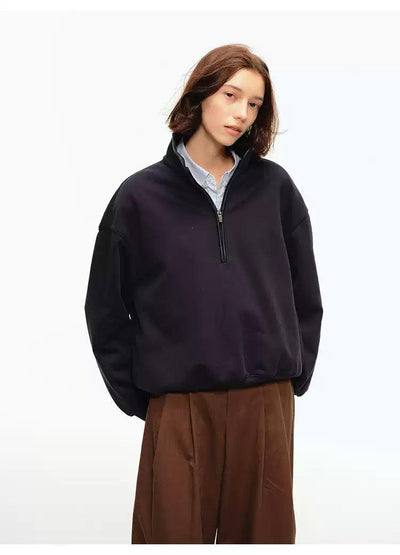 Half-Zipped Boxy Fit Crewneck Korean Street Fashion Crewneck By Country Moment Shop Online at OH Vault