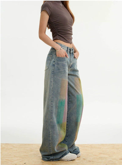 Rainbow Graffiti Wide Jeans Korean Street Fashion Jeans By Apocket Shop Online at OH Vault
