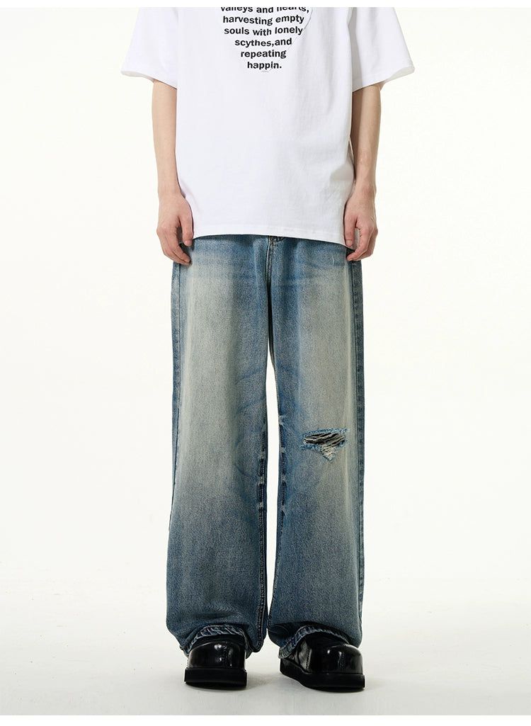 Faded One-Sided Hole Jeans Korean Street Fashion Jeans By 77Flight Shop Online at OH Vault