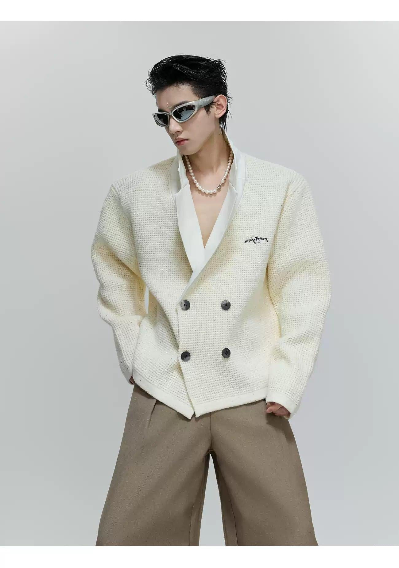 Double Breast Tweed Blazer Korean Street Fashion Sweater By Argue Culture Shop Online at OH Vault