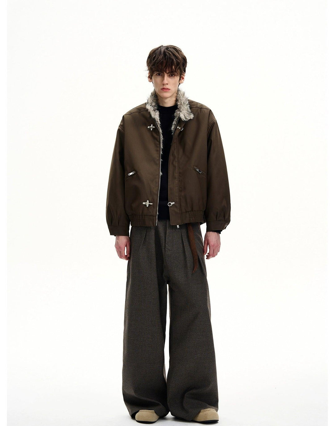 Fur Collar Fireman Clasp Jacket