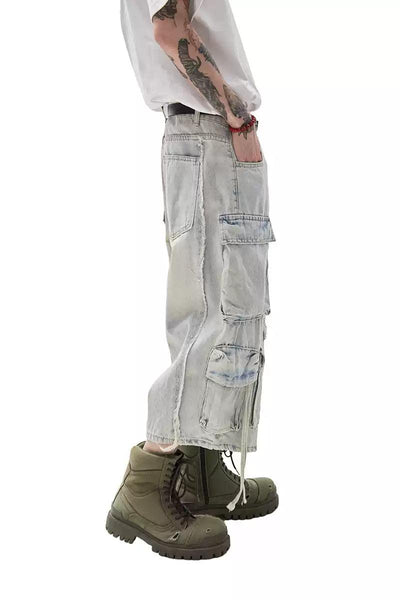 Faded Multi-Pockets Denim Shorts Korean Street Fashion Shorts By Ash Dark Shop Online at OH Vault
