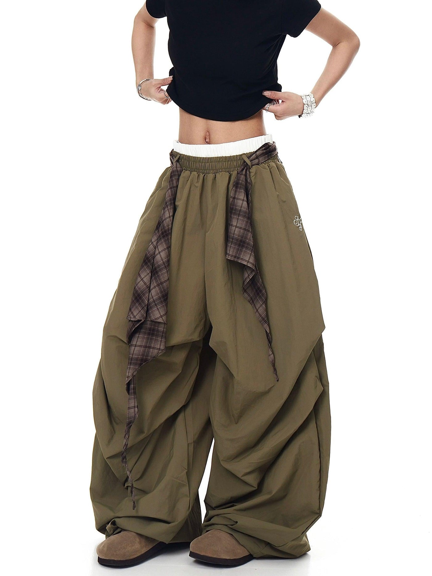 Plaid Belt Loose Track Pants Korean Street Fashion Pants By Blacklists Shop Online at OH Vault