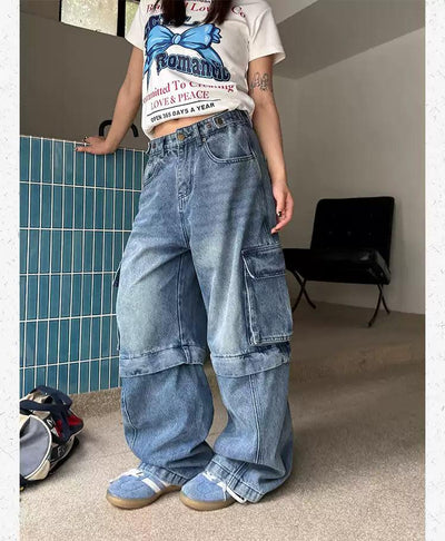 Detachable Washed Cargo Jeans Korean Street Fashion Jeans By Made Extreme Shop Online at OH Vault