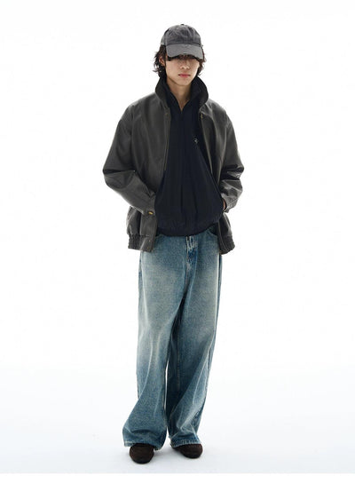 Structured PU Leather Jacket Korean Street Fashion Jacket By 77Flight Shop Online at OH Vault