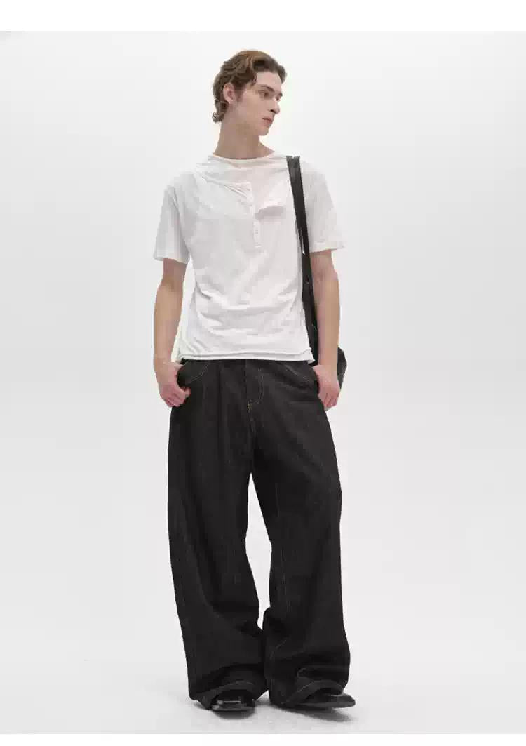 Buttoned Loose Leg Fit Jeans Korean Street Fashion Jeans By Pioneer of Heroism Shop Online at OH Vault