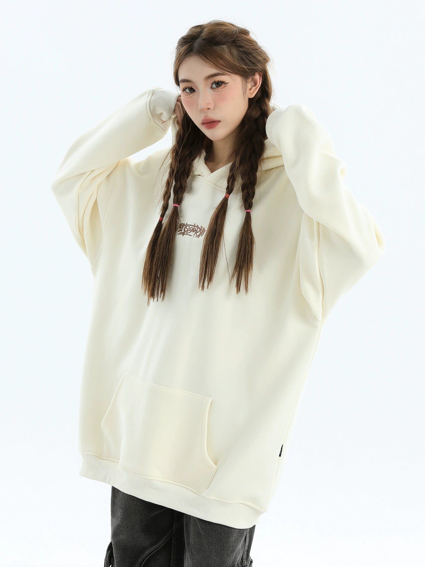 Basic Embroidered Oversized Hoodie Korean Street Fashion Hoodie By INS Korea Shop Online at OH Vault