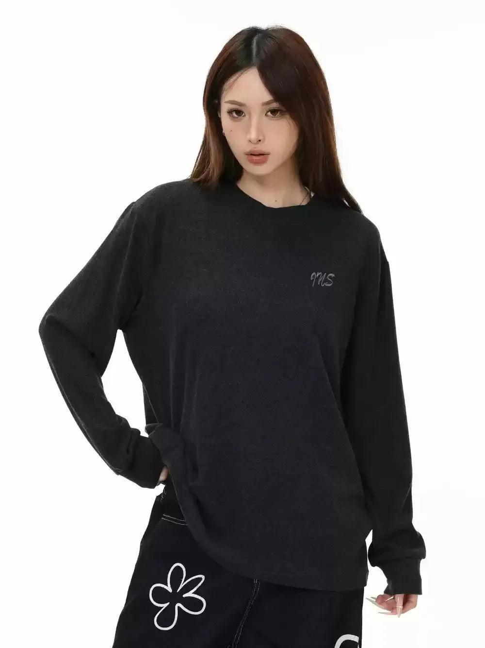 Versatile Relaxed Fit L/S T-Shirt Korean Street Fashion T-Shirt By INS Korea Shop Online at OH Vault