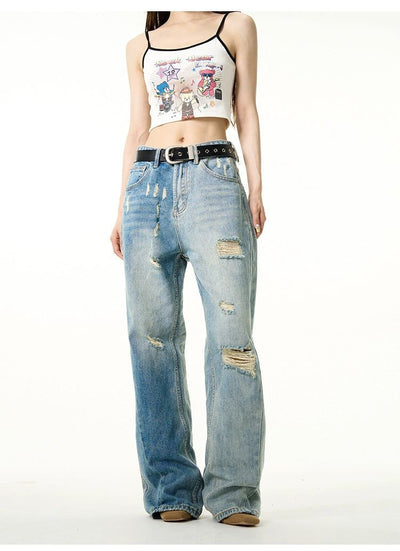 Asymmetric Fade Ripped Jeans Korean Street Fashion Jeans By 77Flight Shop Online at OH Vault