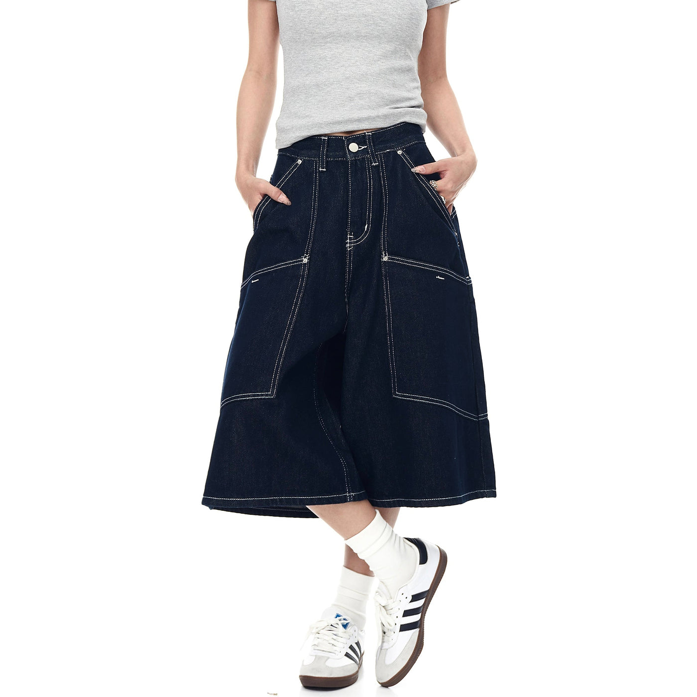Topstitch Scimitar Denim Shorts Korean Street Fashion Shorts By Blacklists Shop Online at OH Vault