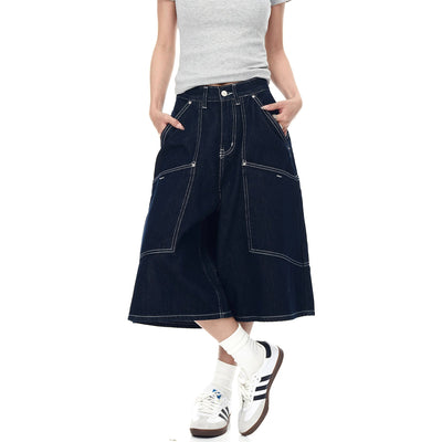 Topstitch Scimitar Denim Shorts Korean Street Fashion Shorts By Blacklists Shop Online at OH Vault