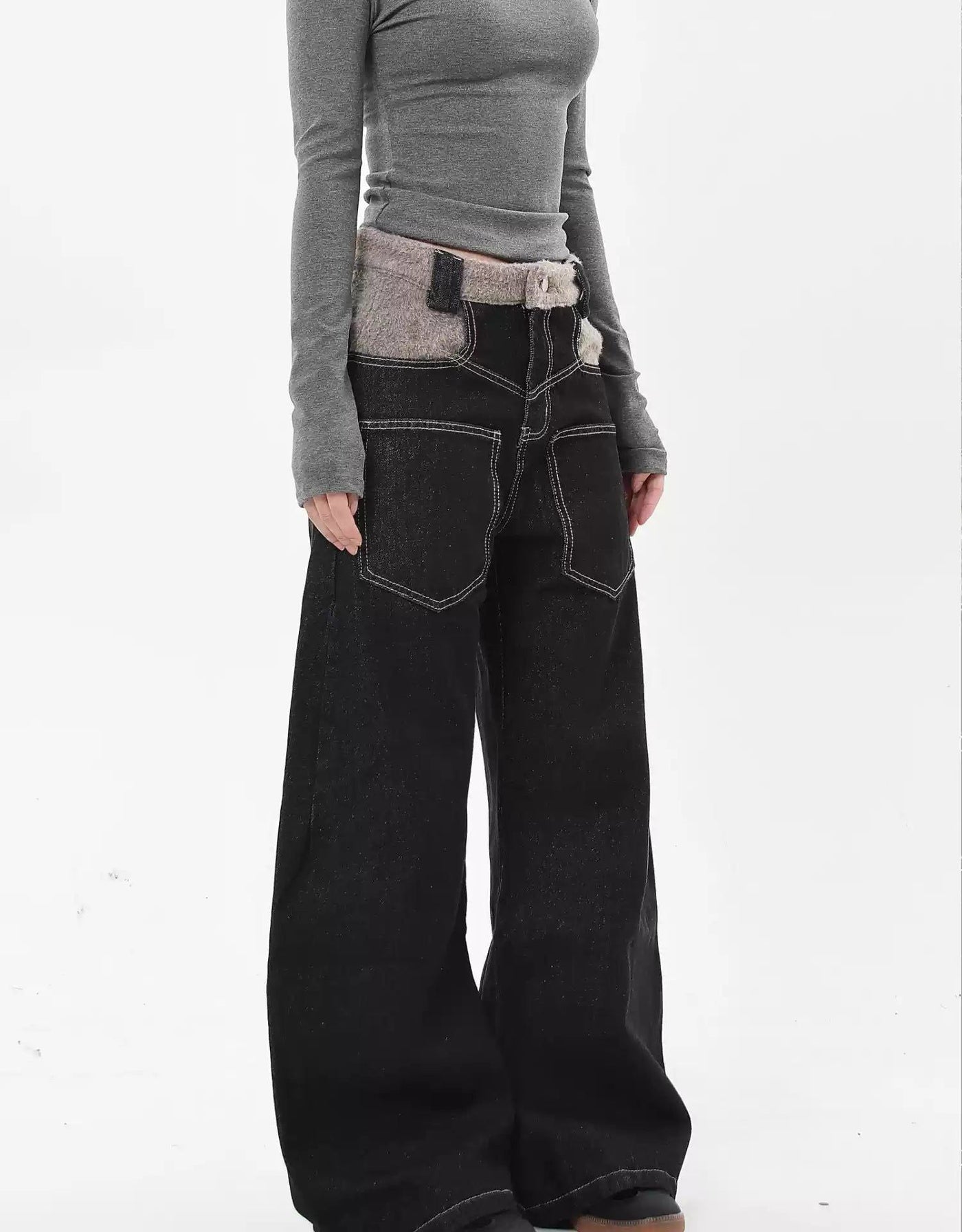 Reverse Pocket Spliced Waist Jeans Korean Street Fashion Jeans By Blacklists Shop Online at OH Vault