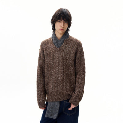 Cable Knit V-Neck Sweater Korean Street Fashion Sweater By 77Flight Shop Online at OH Vault