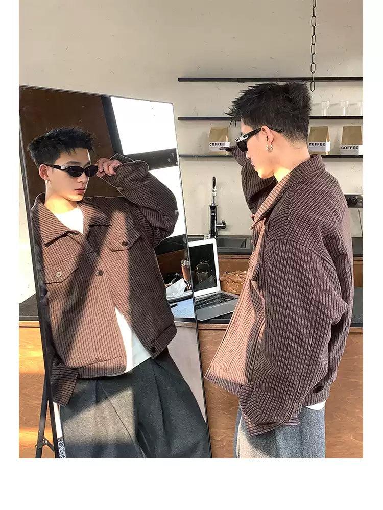 Flap Pocket StripedButtoned Jacket Korean Street Fashion Jacket By Poikilotherm Shop Online at OH Vault