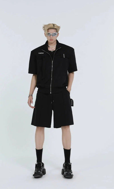 Chest Belt Zippered Shirt & Shorts Set Korean Street Fashion Clothing Set By Turn Tide Shop Online at OH Vault