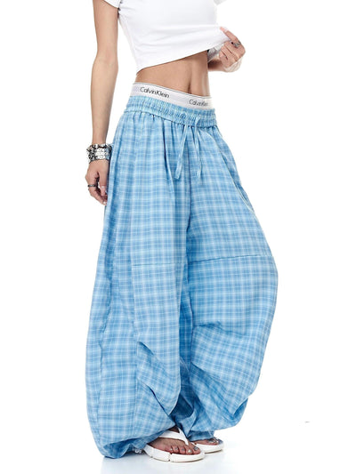 Drawstring Ruched Plaid Pants Korean Street Fashion Pants By Blacklists Shop Online at OH Vault
