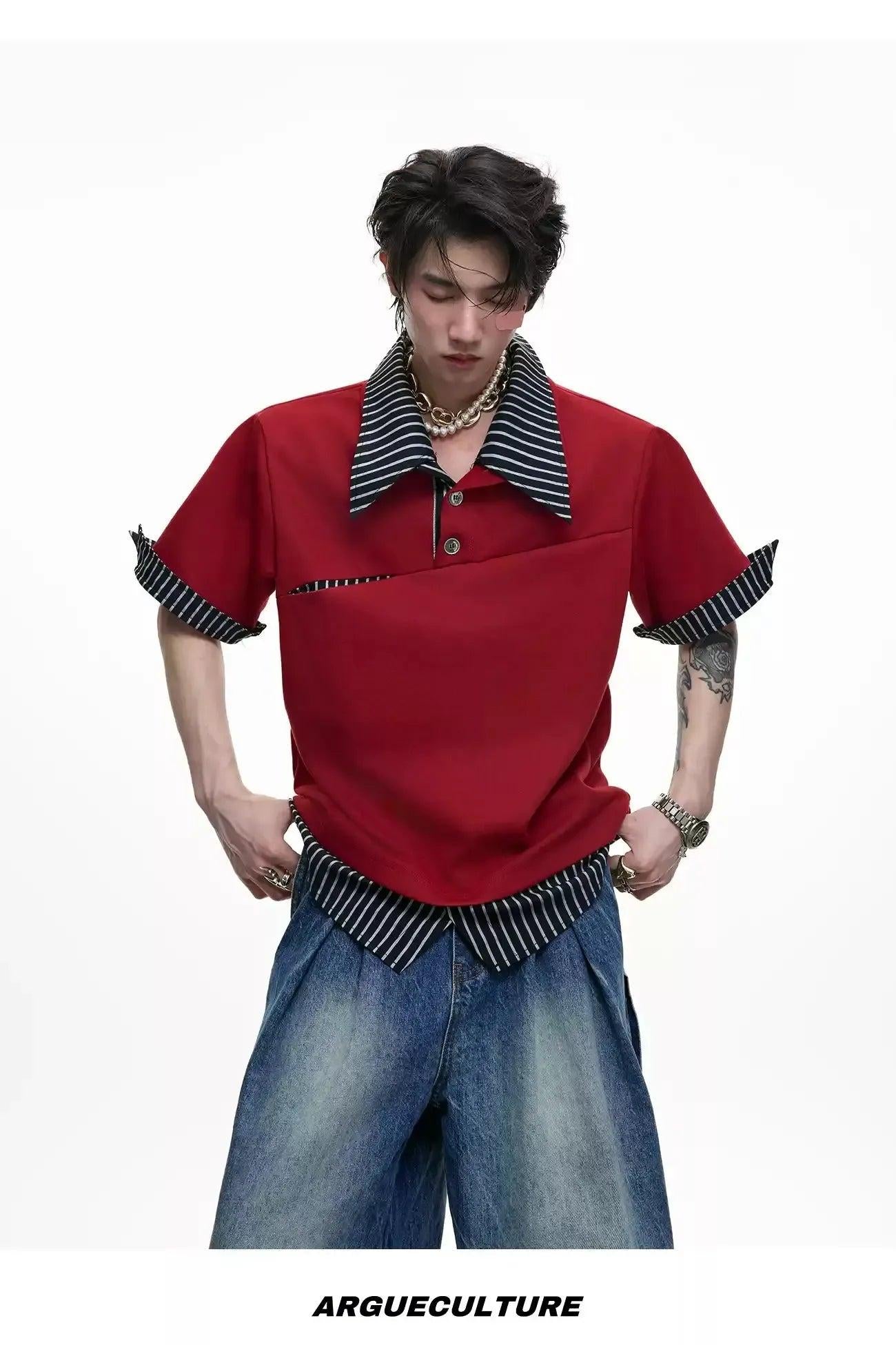 Stripe Layered Polo Korean Street Fashion Polo By Argue Culture Shop Online at OH Vault