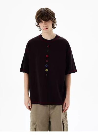 Assorted Buttons Line T-Shirt Korean Street Fashion T-Shirt By 77Flight Shop Online at OH Vault